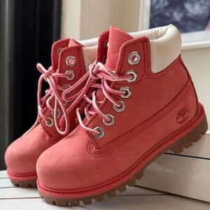Timberland Kids Pink Boots with White Accents